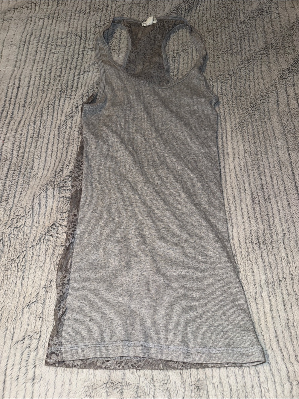 Zenana Outfitters Grey Racerback Lace Trim Tank